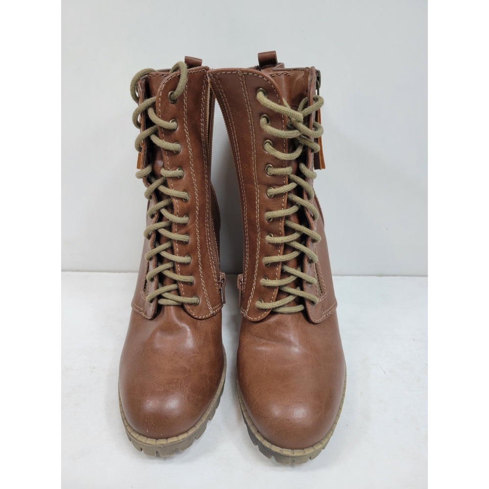 Soda Women's Brown Lace Up Combat Ankle Boots Block‎ Heel Lug Sole Size 7.5 - Picture 6 of 9